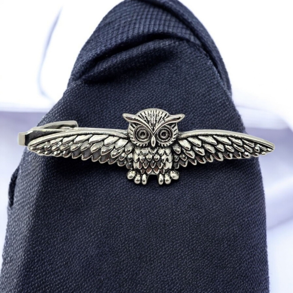 Silver Owl Tie Bar Clip • Formal Tux Groom Wedding Professional Accessory NWT
